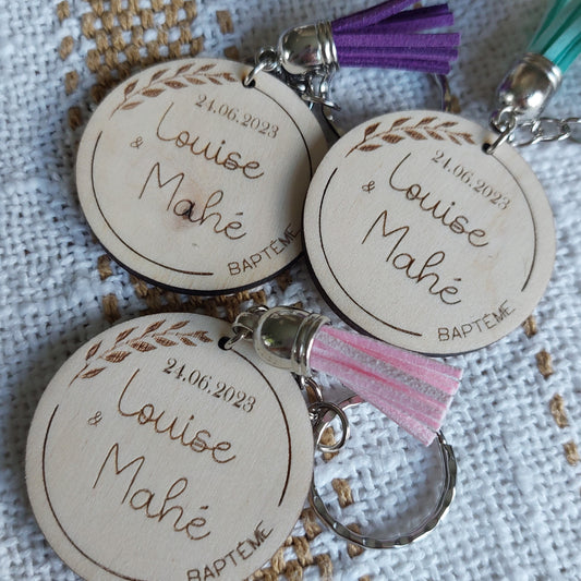 Porte clé en bois rond, cadeau invité mariage Modèle lière