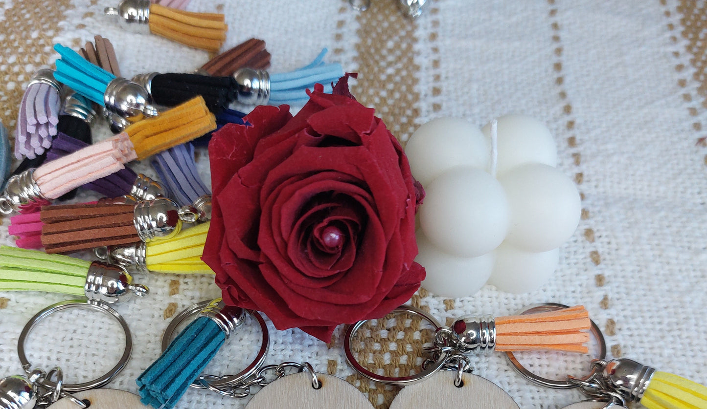 Porte clé en bois rond, cadeau invité mariage Modèle Pampas